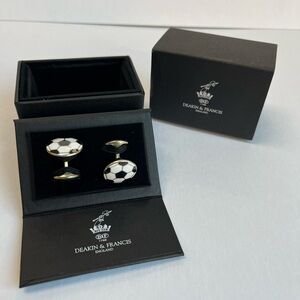 Deakin & Francis Sterling Silver Black And White Enamel Football Cufflinks, NEW